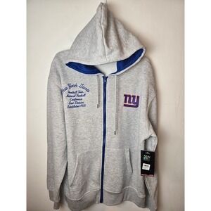 NFL Ultra Game New York Giants Mens XL Full Zip Hoodie Gray Embroidered NWT